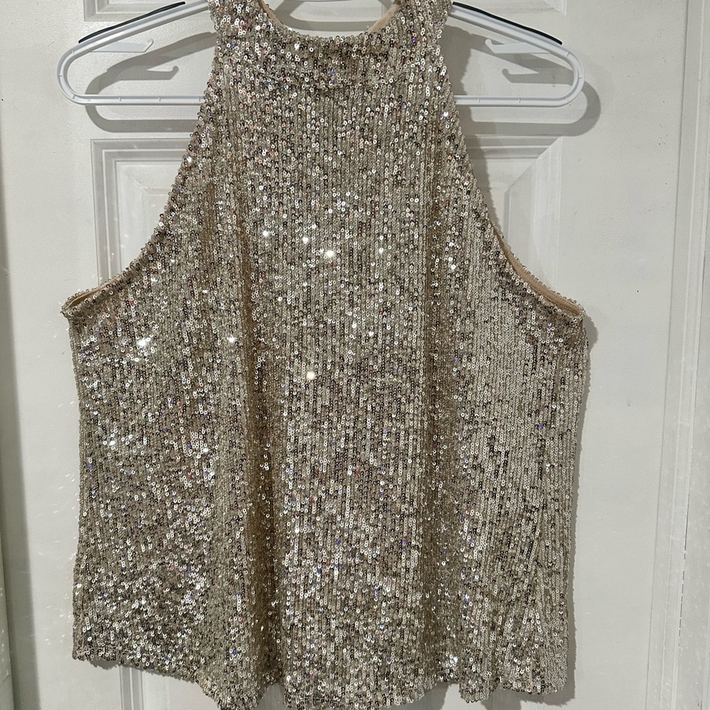 Sequined Halter Tank Top in Champagne